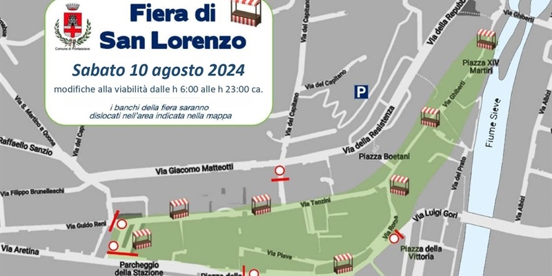 Mappa della fiera di San Lorenzo. Modifiche alla viabilità