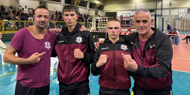 Tabaku e Autolitano con i tecnici Malevolti e D'Agostino della Pugilistica Giotto