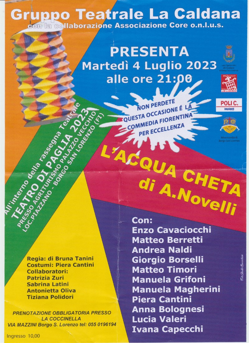 La locandina della commedia 'L'Acqua Cheta' di A. Novelli