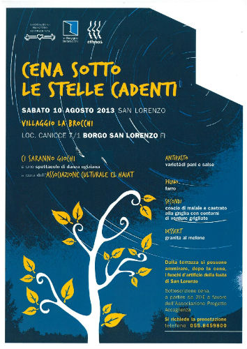 Sabato 10 cena sotto le stelle cadenti per il Progetto Accoglienza