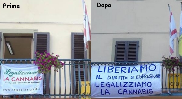 Vaglia e la Cannabis. Rubato lo striscione sul Municipio