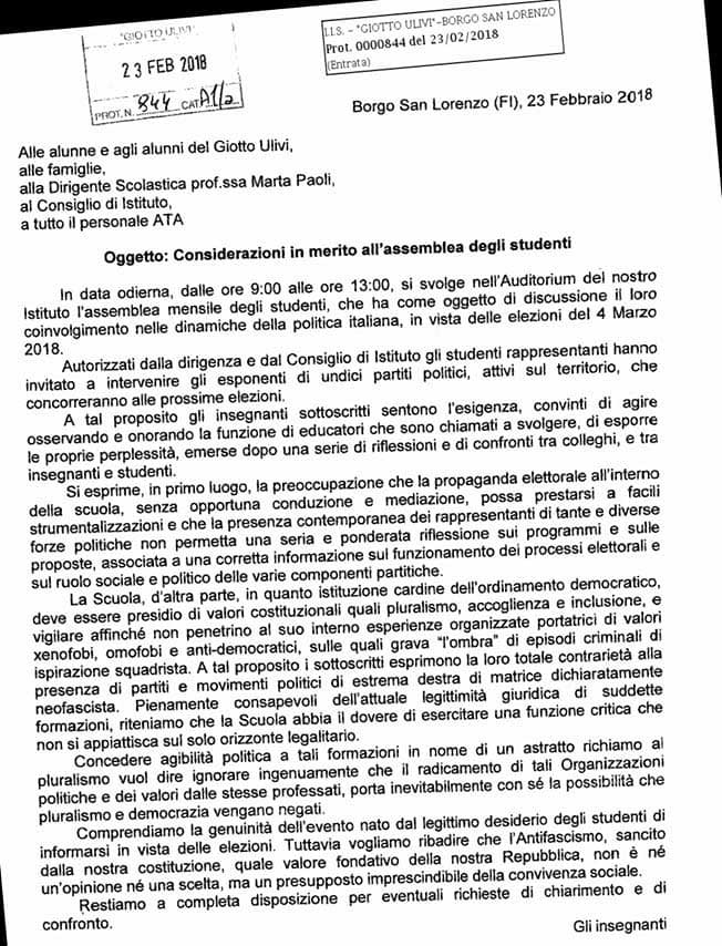 Estrema Destra al Giotto Ulivi? Lettera aperta dei Professori