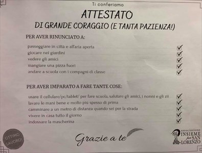 L'attestato consegnato ad ogni bambino