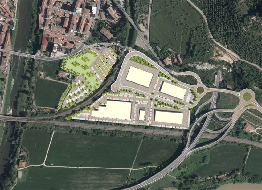 Randering del progetto di recupero della Ex Italcementi - "Pelago Retail Park"